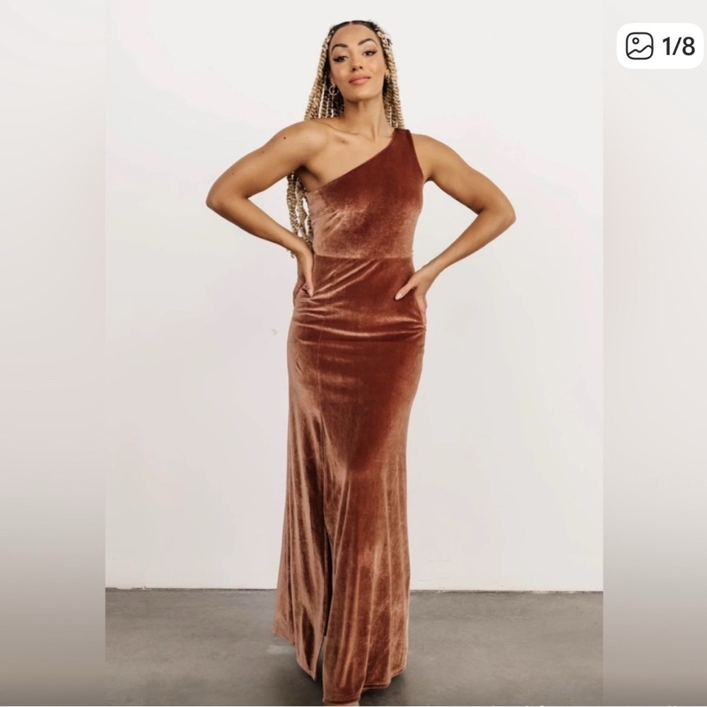 Baltic Born one shoulder velvet long dress